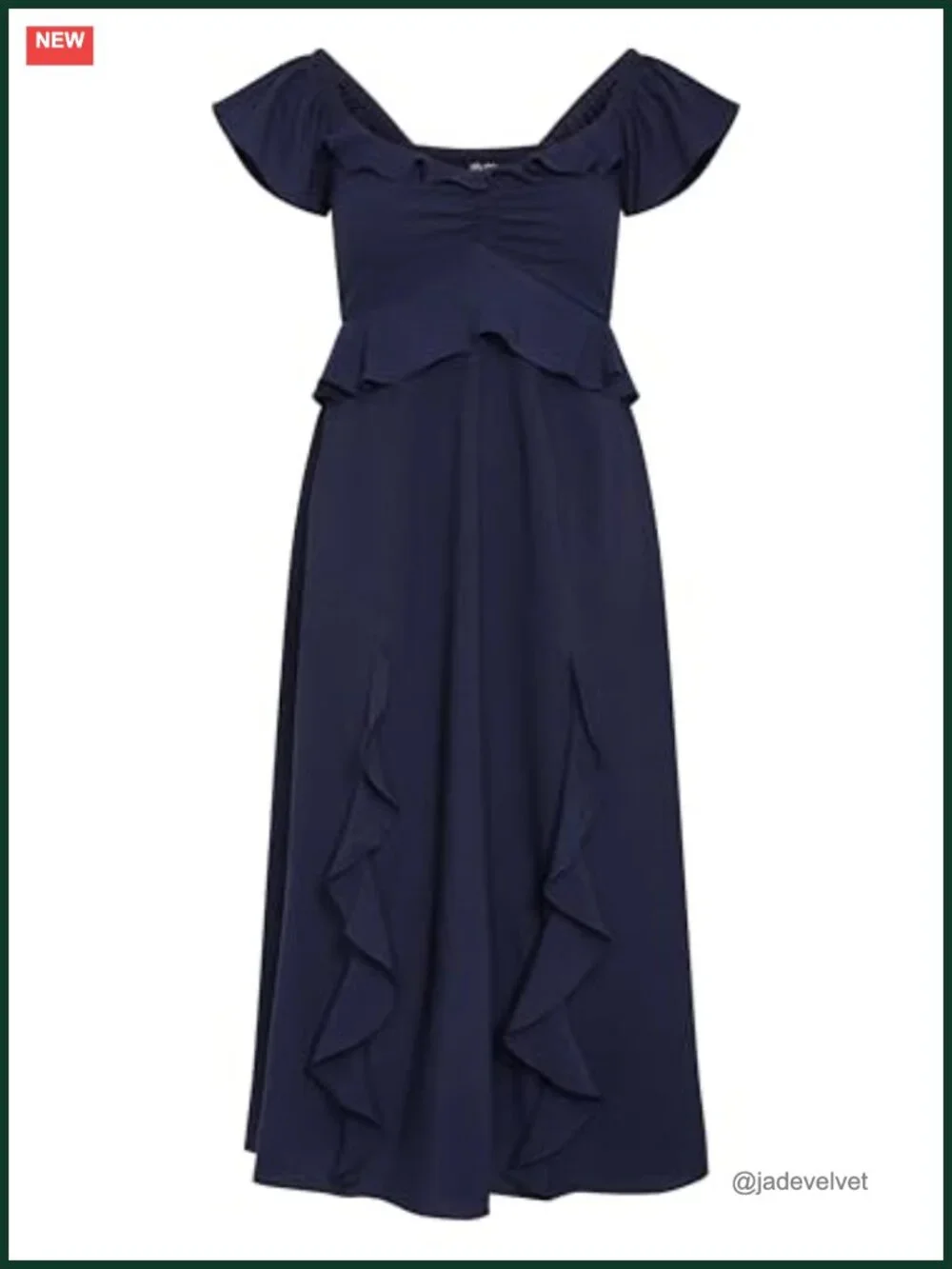 Plus Size Maxi Dress Ruffle V-Neck Flutter Sleeve Shirred Back Formal